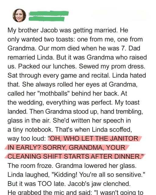 WEDDING DAY DISASTER Why My Stepmothers Cruel Mockery Of My Grandmother During The Toast Led To Her Instant Ban From The Family – story-veterans.com